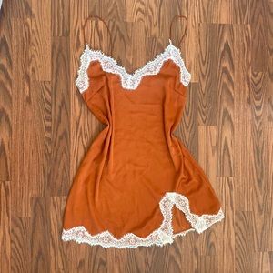 UO Satin & Lace Burnt Orange Slip Dress